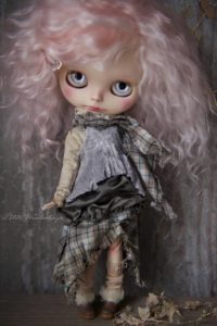 OOAK Custom Pink Mohair Blythe Art Doll in Little Handmade Winter Boho Blythe Doll Dress Outfit by Petite Wanderlings