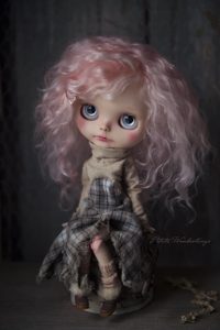 Custom Pink Mohair Blythe Doll, Duchesse in Mini Hand made Winter Boho Layered Blythe Doll Outfit by Petite Wanderlings