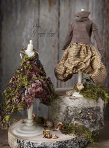 Hand made Miniature Boho Layered Dresses Created From Vintage Velvet, Silk & Natural Elements From The Forest for OOAK Custom Blythe Doll Oswen