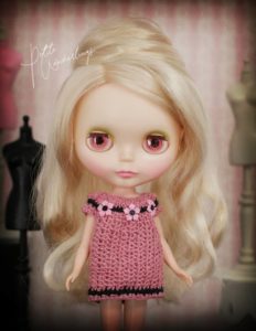 Vintage Kenner Blythe Doll, London, in A Handmade Pink & Black Crochet Dress for 1/6 Scale Dolls