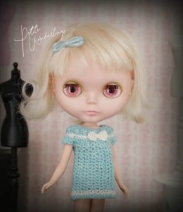 Vintage Kenner Blythe Doll, Effie, in A Handmade Turquoise & Ivory Crochet Dress for 1/6 Scale Dolls