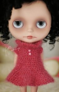 OOAK Mohair Black Ringlets Custom Blythe Art Doll Vivian Wearing A Hand Made Red Knit Dress for Neo Blythe Dolls