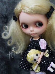 OOAK Custom Neo Blythe Doll Wearing a Hand Made Dress Set with Mini Ragdoll