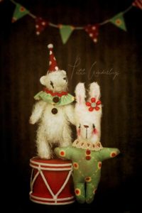 Flying Mimzees Handmade Carnival Bunny Toy and Mohair Circus Bear for Dolls by Petite Wanderlings