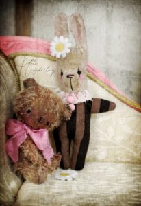 Miniature Flying Mimzees Handmade Carnival Bunny Toy and Mohair Bear for 1:6 Dolls by Petite Wanderlings