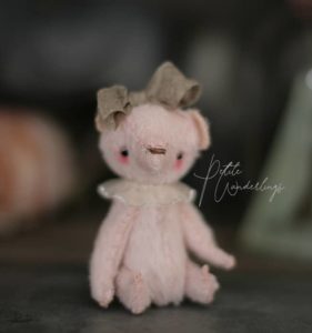 Little Lost Things Mini Mohair Collectable Plush Pink Bear for Blythe and 1/6 Dolls by Petite Wanderlings