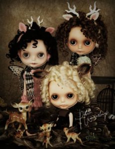Custom Blythe Art Dolls Blonde, Brown & Black Curled Ringlet Reroots & Air brush Face Paint by Petite Wanderlings