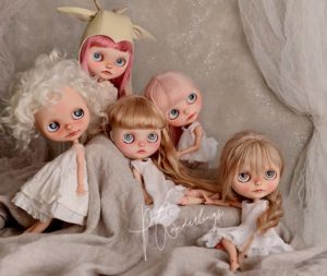 OOAK Custom Blythe Doll Group with Carving of Eyes, Nose & Philtrum, Hand Painted Eye Chips and Mohair Reroot by Petite Wanderlings