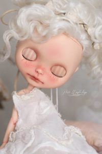 OOAK Hand Painted Carve White Curly Haired Custom Blythe Art Doll by Petite Wanderlings