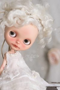 OOAK Custom EBL Blythe Art Doll with Platinum Mohair Ringlets Wearing Layered Boho Dress Prototype by Petite Wanderlings