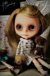 OOAK Blonde Mohair Custom Blythe Art Doll with 3 Mini Teddy Bears by Petite Wanderlings