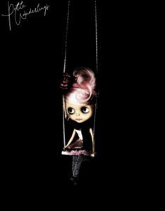 OOAK Custom Blythe Art Doll with Pink Hair on a Trapeze by Petite Wanderlings