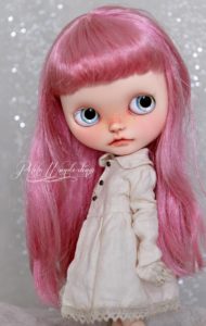 OOAK Dark Pink Haired Custom Blythe Art Doll with Hand Painted Eye Chips by Petite Wanderlings