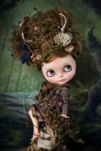 OOAK Custom Blythe Art Doll, Oswen, Guardian of the Forest, wearing Velvet and Silk Plaid Layers Detailed with Flowers & Moss by Petite Wanderlings