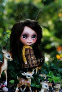 OOAK Custom Blythe Art Doll with Chocolate Brown Hair Reroot and Air brushed Makeup by Petite Wanderlings
