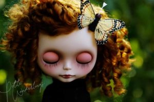 OOAKCustom Blythe Art Doll Airbrush Make Up and Eye Lids and Rerooted with Orange Mohair by Petite Wanderlings