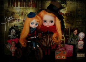 OOAK Custom Neo & Middie Blythe Art Dolls with Bright Orange Mohair Reroots and Airbrush Makeup by Petite Wanderlings