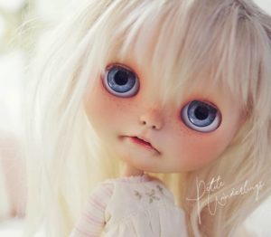 OOAK Custom Blythe Art Doll with Big Blue Eyes and Blonde Mohair by Petite Wanderlings