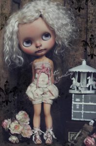 One of a Kind Custom Blythe Art Doll, Evangaline Darling in Bubble Bloomers and Corset Blouse Outfit Set By Petite Wanderlings