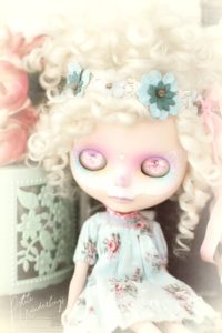 One of a Kind Custom Blythe Art Doll Blonde Mohair Reroot Ringlets Collaboration by Petite Wanderlings