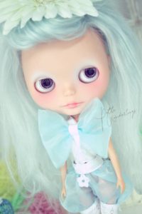 OOAK Blue Mohair Airbrush Make Up One of a Kind Custom Blythe Art Doll by Petite Wanderlings