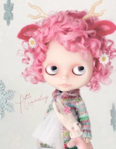 Ringlet Mohair Custom Blythe Art Doll with Velvet Carnival Mini Bunny by Petite Wanderlings