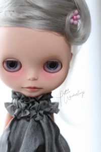 Custom Blythe Art Doll with Silvery Gray Mo hair Rerooted and Airbrushed MakeUp by Petite Wanderlings