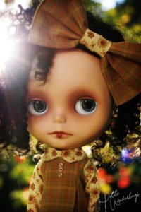 Custom Blythe Art Doll with Airbrush Make up and Black Reroot Ringlets by Petite Wanderlings