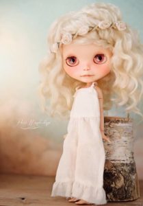 Custom Kenner Blythe Light Blonde Mohair Doll, Gracie, Wearing Bohemian Overalls with Ruffle Cuffs by Petite Wanderlings