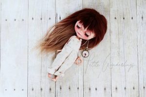 Custom Kenner Vintage Brunette Blonde Ombre Mohair Blythe Art Doll wearing Hand made Boho Overalls by Petite Wanderlings