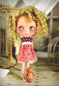 One of a Kind Custom Blythe Art Doll with Blonde Mohair Curls by Petite Wanderlings