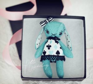 Handmade Mini Artist Plush Blue Hearts & Spade Wonderland Bunny for Blythe and 1/6 Dolls by Petite Wanderlings