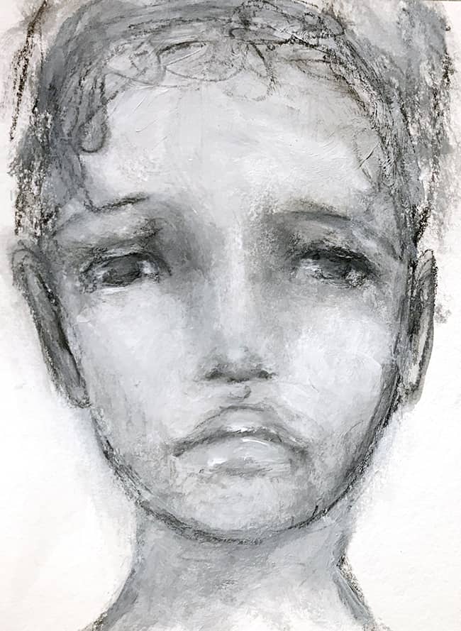 Face #49 Androgynous-Charcoal & Acrylics on 6"x8" Watercolor Paper