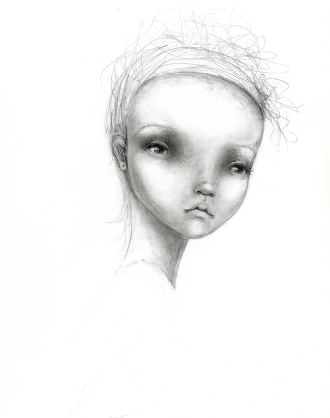 Face #37; Dreaming & Drawing -Pencil Sketch in 9x12 Sketchbook