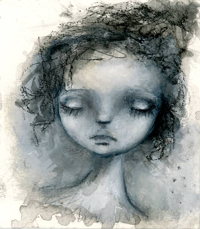 Face #48; Sweet Dreams -Stabilo & Gesso on 3.5"x4" Watercolor Paper