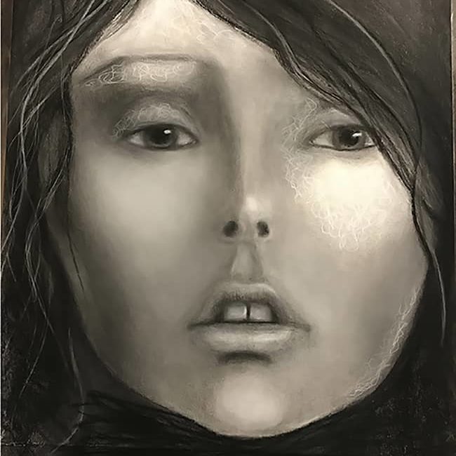 One Hundred Faces Art Challenge Large Charcoal Portrait of a Woman #9