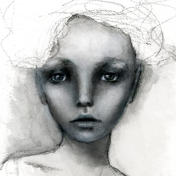 Face #33; Imagination -Stabilo & Gesso on 5"x7" watercolor paper