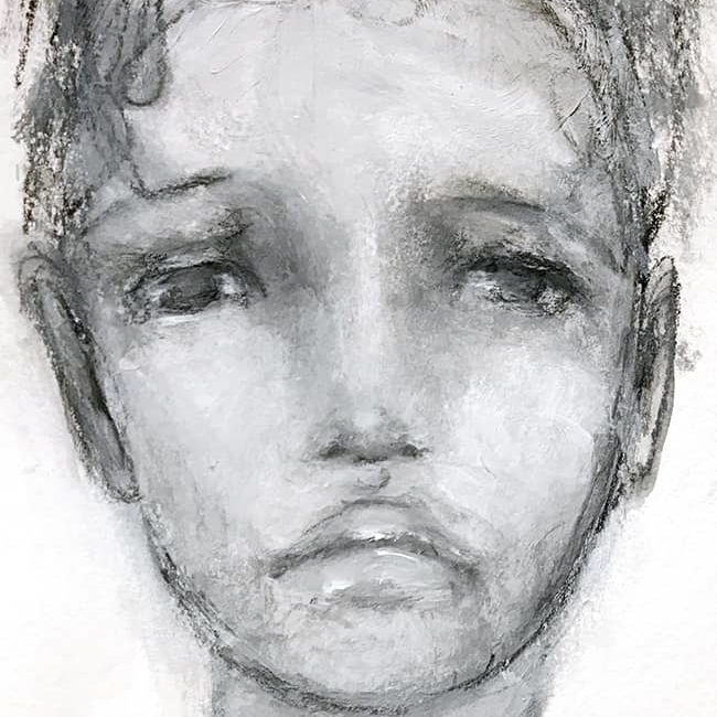 Face #49 Androgynous-Charcoal & Acrylics on 6"x8" Watercolor Paper