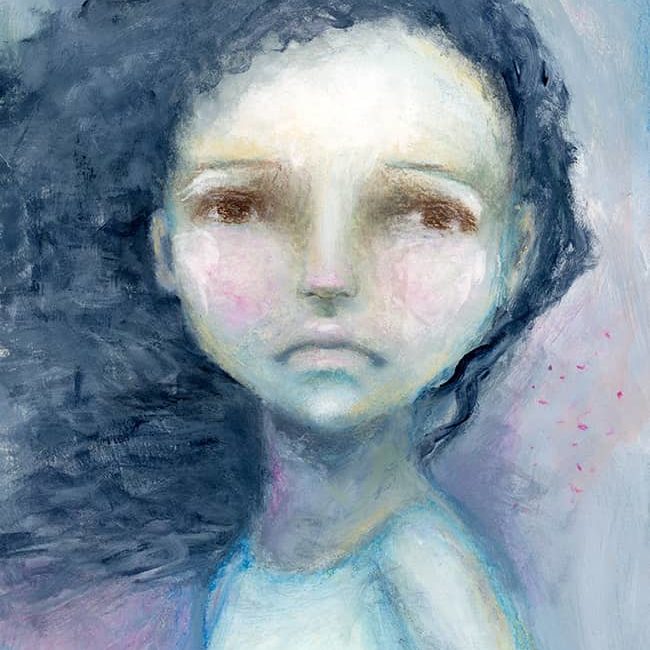 Face #54; Watercolor Crayon & Acrylic Portrait Painting