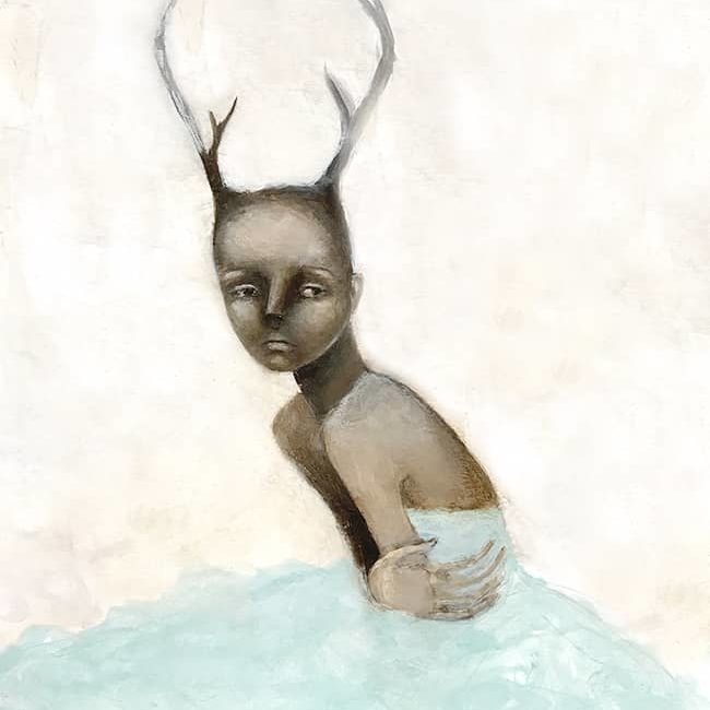 Face #50 Deer Girl WIP -Acrylic Painting on 11"x14" Watercolor Paper