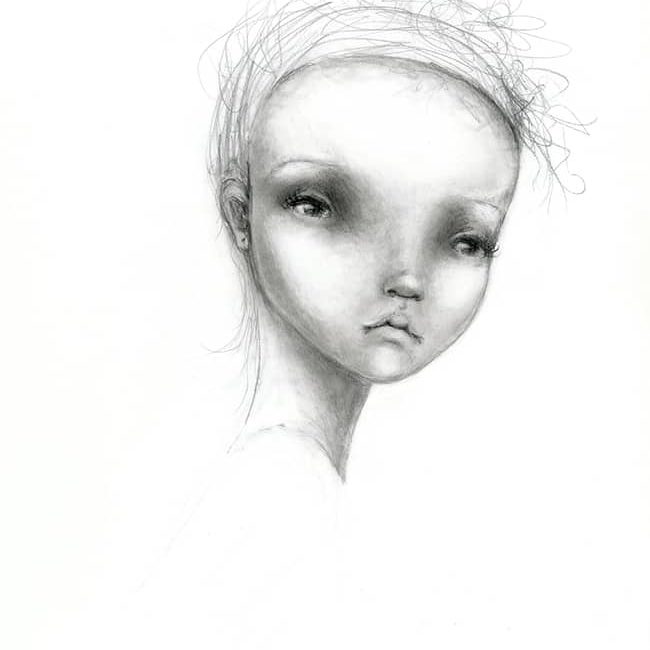 Face #37; Dreaming & Drawing -Pencil Sketch in 9x12 Sketchbook
