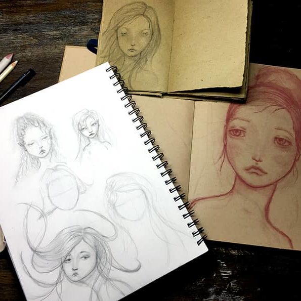Face #21-25; Pencil & Pastels -Practicing in Various Sketchbooks 