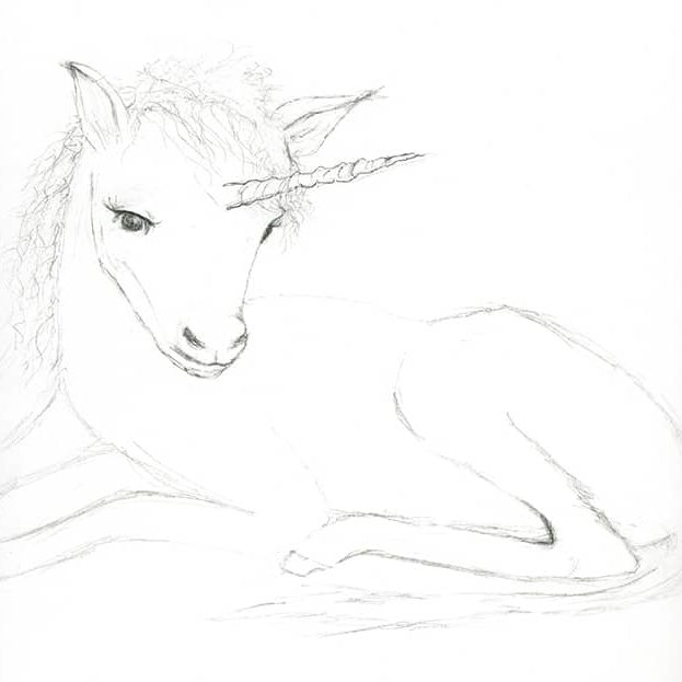 Graphite Drawing of Unicorn in 9X12 Sketchbook