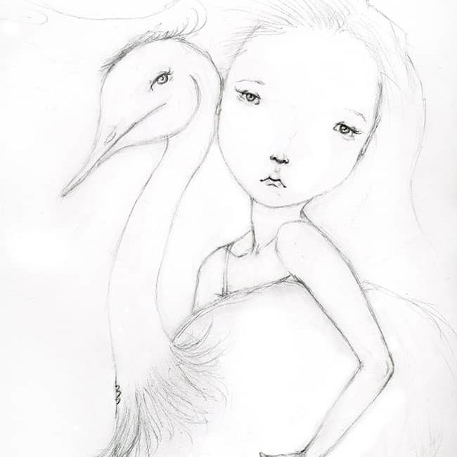 Face #14; Ostrich Girl- Graphite in 9x12 Sketchbook