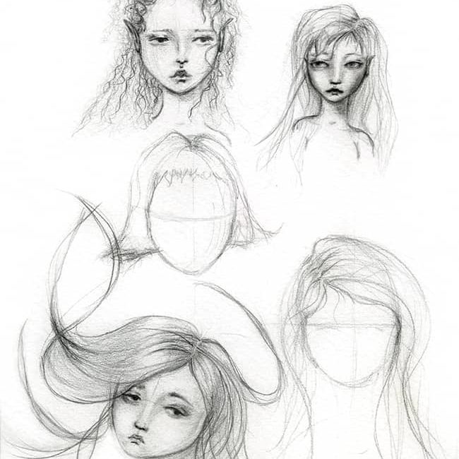 Faces & Hair Practice; Faces #21-23