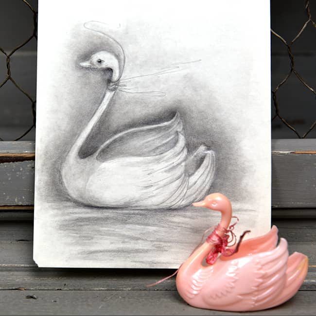Pencil Sketch of Toy Swan in Moleskin Sketchbook