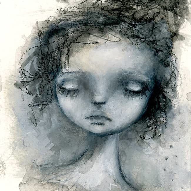 Face #48; Sweet Dreams -Stabilo & Gesso on 3.5"x4" Watercolor Paper